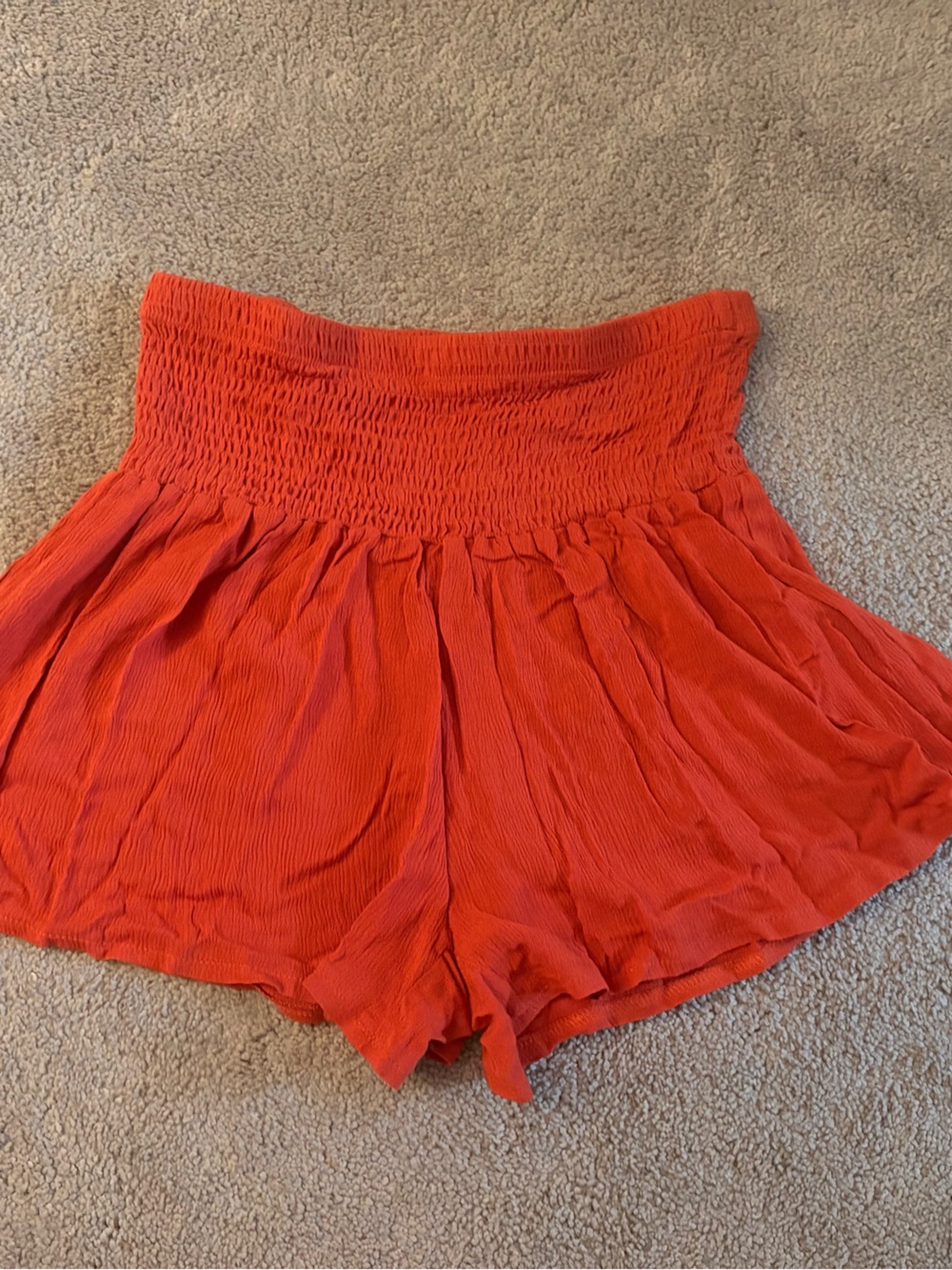 SHEIN Red/Orange Striped Smocked Shorts